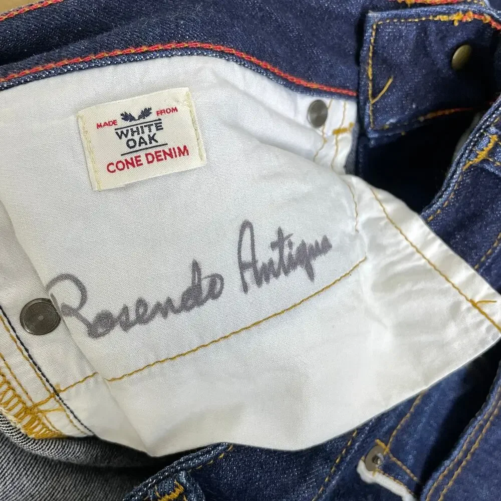 Raleigh Selvedge Straight Leg Jeans 25 Blue White Oak Cotton Stretch USA 27x28